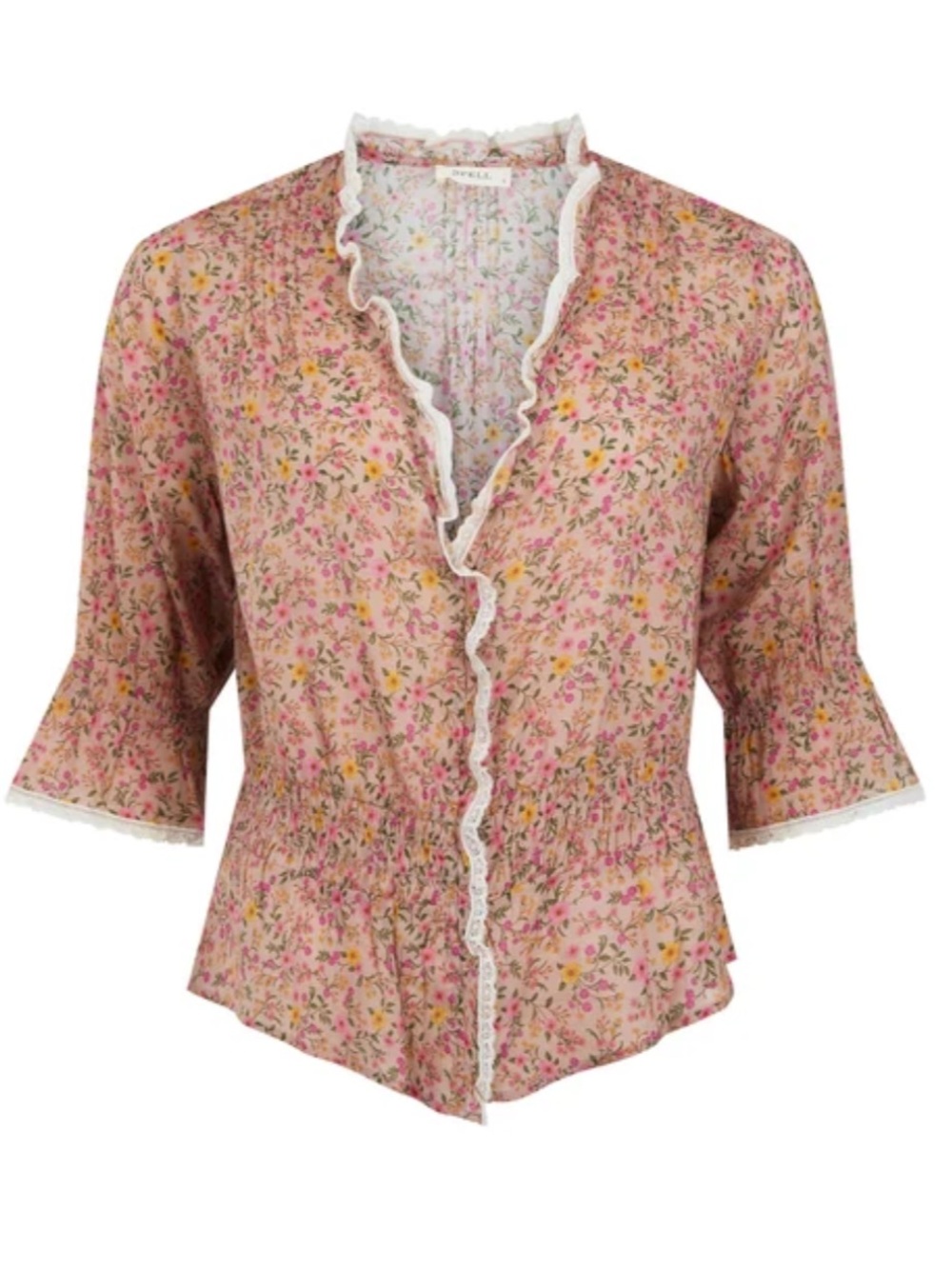 Spell Mimi Rose Pink Posey Floral Ruffle-Trim Top